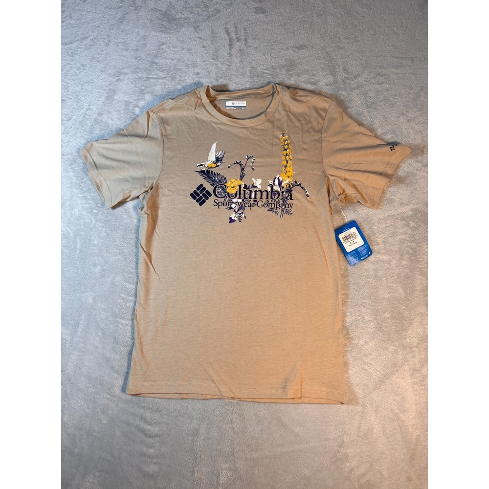 Columbia Sportswear Company Graphic Tee Shirt Mens Small Path Lake Bird Floral